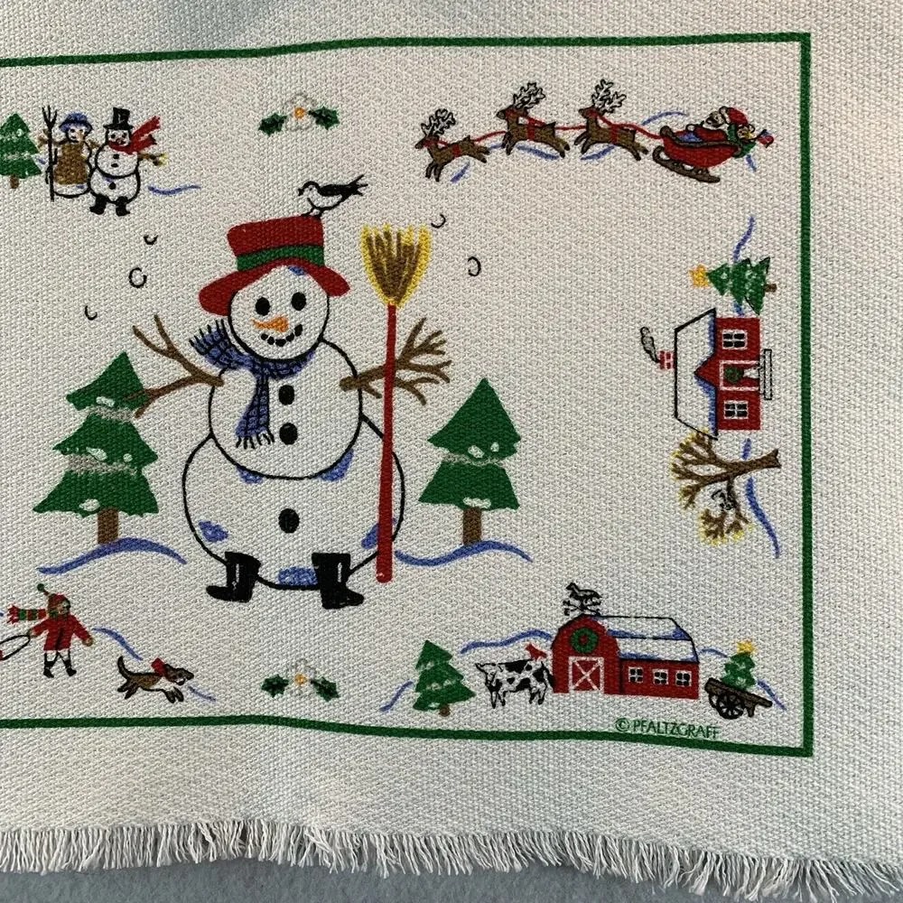 Pfatzgraff 1992 Christmas Placemats Set‎ of 2 Snow Village 16095 USA Made